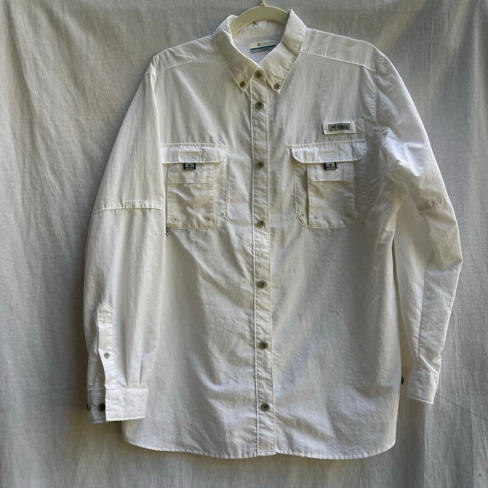Columbia PFG Men’s XL White Long Sleeve Vented Fishing Shirt Button Down Outdoor